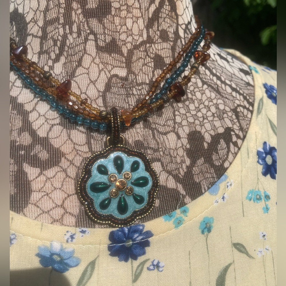 Colorful Boho Vintage Avon NR 16” necklace. Enamel, rhinestone, resin & plastic